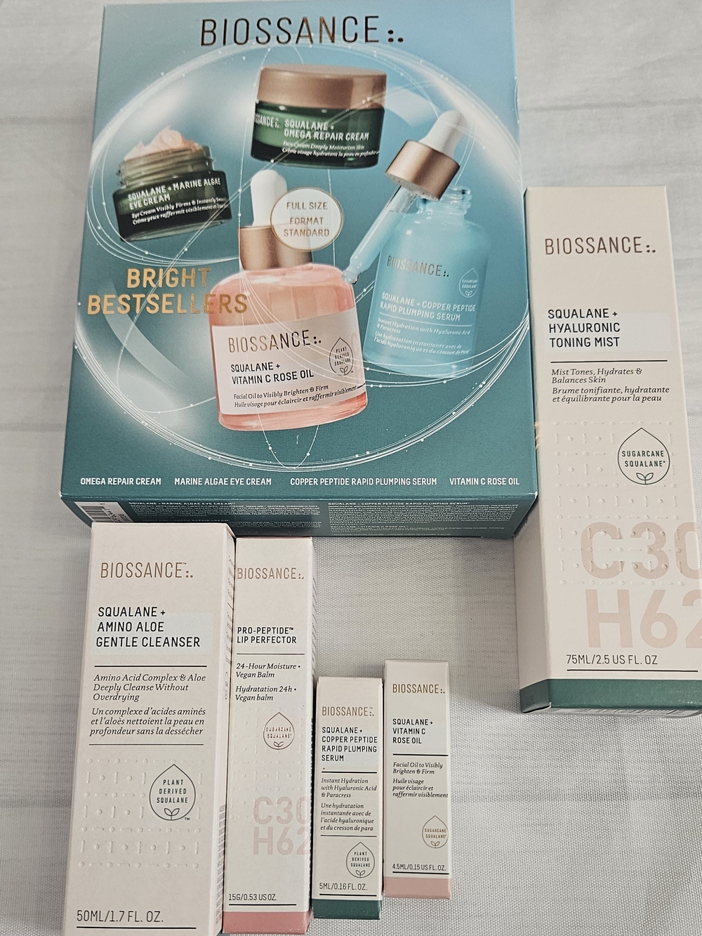 NEW Biossance Skincare Bundle - Bright Bestsellers Set, Mist, Cleanser + More